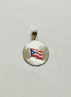 Sterling Silver Hand Enameled Puerto Rico Flag Nickel Size Pendant