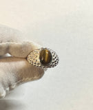 Vintage NOS 1970's Sterling Silver Genuine 10 x 8mm Oval Cabochon Tiger's Eye Beaded Man's Ring