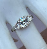 Sterling Silver 3-Cubic Zirconia Asscher-cut Engagement Ring
