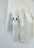 Sterling Silver Princess-cut with Blue CZ Baguettes Engagement Ring