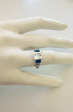Sterling Silver Princess-cut with Blue CZ Baguettes Engagement Ring
