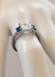 Sterling Silver Princess-cut with Blue CZ Baguettes Engagement Ring