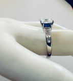 Sterling Silver Princess-cut with Blue CZ Baguettes Engagement Ring