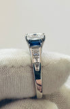 Sterling Silver Princess-cut with Blue CZ Baguettes Engagement Ring