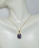 Sterling Silver Yellow Gold-plated Polished Rectangle Genuine Amethyst Bezel Pendant with 18" Cable Link Chain