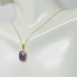 Sterling Silver Yellow Gold-plated Polished Rectangle Genuine Amethyst Bezel Pendant with 18" Cable Link Chain