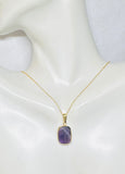 Sterling Silver Yellow Gold-plated Polished Rectangle Genuine Amethyst Bezel Pendant with 18" Cable Link Chain