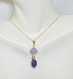 Sterling Silver Yellow Gold-plated Genuine Light and Dark Amethyst Pendant with 18" Cable Link Chain