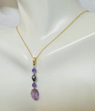 Sterling Silver Gold-plated Black Freshwater Pearl/Amethyst/Quartz Pendant with 18" Cable Link Chain