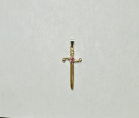 10 Karat Yellow Gold 1" Sword of Saint Barbara "Espada de Santa Barbara" with Genuine Ruby Pendant