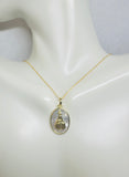 14 Karat Yellow Gold-plated Sterling Silver Our Lady of Aparecida (Nossa Senhora Aparecida) Oval Medal Pendant with Genuine White Mother-of-Pearl and 17" Cable Link Chain