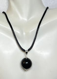 Sterling Silver Genuine 18mm Black Onyx Bead with 20" Silk Cord Necklace