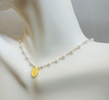 14 Karat Yellow Gold-plated Sterling Silver Genuine 3mm Freshwater Pearls Miraculous Medal "Milagrosa" Rosary Necklace