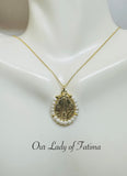 14 Karat Yellow Gold-plated Sterling Silver with Genuine Freshwater Pearls Our Lady of Fatima and Our Lady of the Rosary Scapular Pendant Necklace