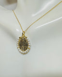 14 Karat Yellow Gold-plated Sterling Silver with Genuine Freshwater Pearls Our Lady of Fatima and Our Lady of the Rosary Scapular Pendant Necklace