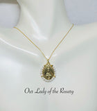 14 Karat Yellow Gold-plated Sterling Silver with Genuine Freshwater Pearls Our Lady of Fatima and Our Lady of the Rosary Scapular Pendant Necklace