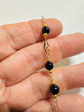 14 Karat Yellow Gold Filled Genuine 6mm Black Onyx Beads 7.5" Filigree Plaque Bracelet