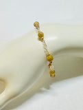 14 Karat Yellow Gold Filled Genuine 6mm Honey Tiger's Eye Beads 8" Filigree Plaque Bracelet