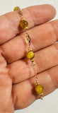 14 Karat Yellow Gold Filled Genuine 6mm Honey Tiger's Eye Beads 8" Filigree Plaque Bracelet