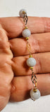 14 Karat Yellow Gold Filled Genuine 8mm Aquamarine Quartz Beads 8.5" Filigree Plaque Bracelet