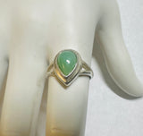Sterling Silver Genuine 10 x 7mm Pear Jadeite Split Band Style Ring