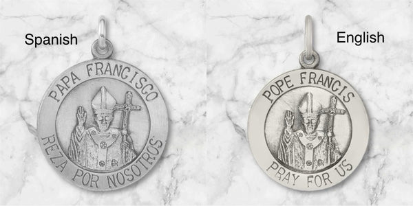 Sterling Silver Papa Francisco Pope Francis Antiqued and Brushed Sterling Silver Medal