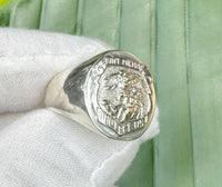 Sterling Silver Saint Michael Protect Us Badge Signet Man's Ring