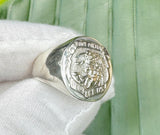 Sterling Silver Saint Michael Protect Us Badge Signet Man's Ring