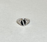 Sterling Silver Genuine Black Onyx and Inlay Mother-of-Pearl Dainty Ladies Filigree Ring