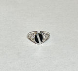 Sterling Silver Genuine Black Onyx and Inlay Mother-of-Pearl Dainty Ladies Filigree Ring