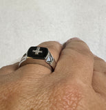 Sterling Silver Genuine Onyx and Diamond Cross Man's Ring