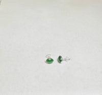 Sterling Silver Genuine 8 x 6mm Oval Cabochon Nephrite Jade Bezel Stud Earrings