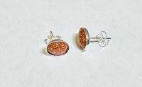 Sterling Silver 8 x 6mm Oval Cabochon Venturina "Brown Goldstone" Bezel Stud Earrings