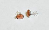 Sterling Silver 8 x 6mm Oval Cabochon Venturina "Brown Goldstone" Bezel Stud Earrings