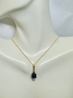 14 Karat Yellow Gold Filled Genuine 6mm Azabache Jet with Red Coral & Cubic Zirconia Pendant with 18" Cable Link Chain