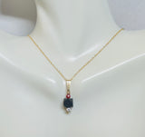 14 Karat Yellow Gold Filled Genuine 6mm Azabache Jet with Red Coral & Cubic Zirconia Pendant with 18" Cable Link Chain