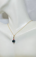 14 Karat Yellow Gold Filled Genuine 6mm Azabache Jet with Red Coral & Cubic Zirconia Pendant with 18" Cable Link Chain