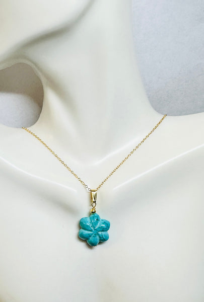Sterling Silver Gold-plated Reconstituted Magnesite Flower Pendant with 18" Chain