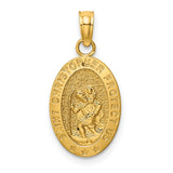 14 Karat Yellow Gold Polished Solid Saint Christopher Medal Oval Pendant