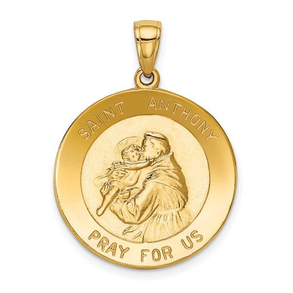 Saris and Things 14k Yellow Gold Solid Saint Anthony Large Round Medal Charm Pendant