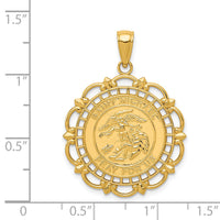 14k Yellow Gold Solid Gold Polished & Satin Saint Michael Medal Charm Pendant