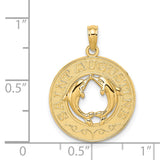 Real and Solid 14K Yellow Gold SAINT AUGUSTINE w/Dolphins Circle Charm
