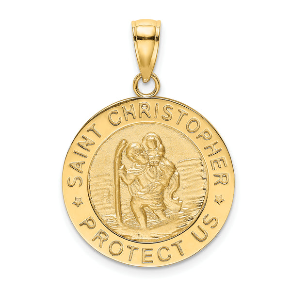 Real and Solid 14K Yellow Gold Polished / Satin Saint Christopher Medal Charm