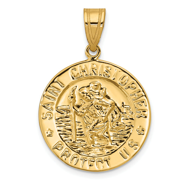 Real and Solid 14K Yellow Gold Polished Saint Christopher Coin Charm