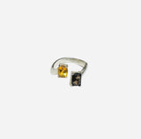 Sterling Silver Genuine Citrine & Smoky Quartz Bypass Design Ladies Ring