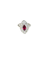 Sterling Silver & Created Ruby or Sapphire 10 x 5mm Marquise Filigree Ring