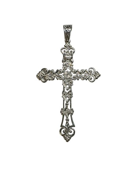 Sterling Silver Large 4" Filigree Cross Pendant