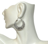 Sterling Silver Filigree Cuban Style Creole Hoop Earrings