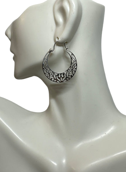 Sterling Silver Filigree Cuban Style Creole Hoop Earrings