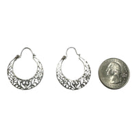 Sterling Silver Filigree Cuban Style Creole Hoop Earrings